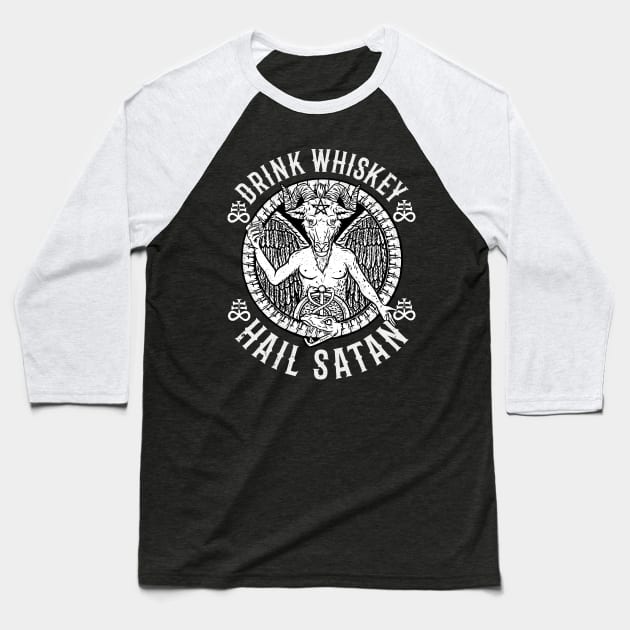 Drink Whiskey Hail Satan - Satanic Baphomet Gift Baseball T-Shirt by biNutz